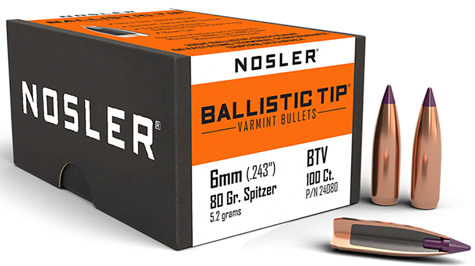 Nosler Ballistic Tip 6mm 80gr Polymer Tip Varmint Bullet 100/Box