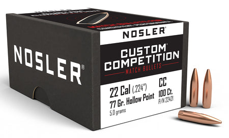 Nosler Custom Competition 22Cal 77gr Match Hollow Point Boat Tail 100/Box