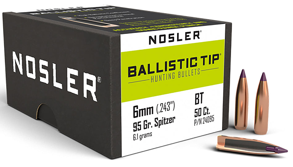 Nosler Ballistic Tip 6mm 95gr Color-Coded Hunting Bullet 50/Box