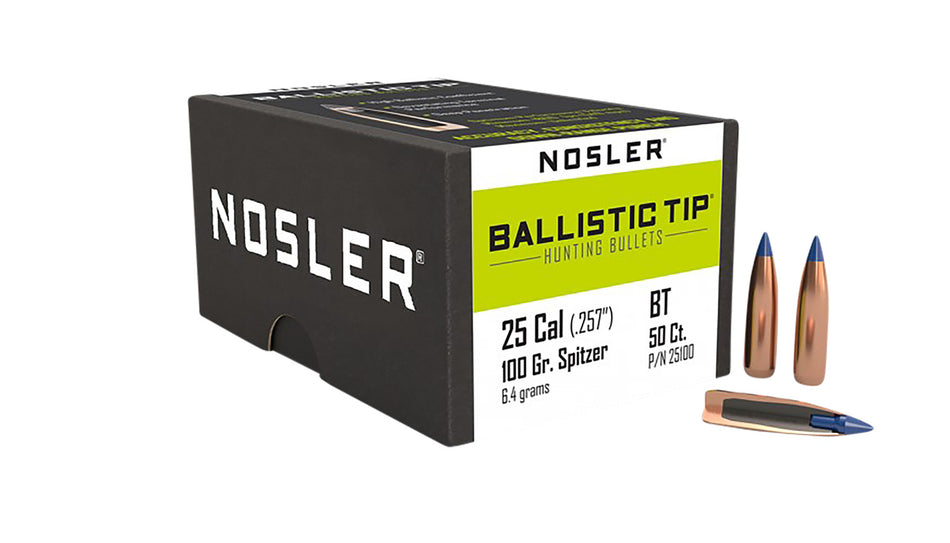 Nosler Ballistic Tip 25Cal 100gr Color-Coded Hunting Bullet 50/Box