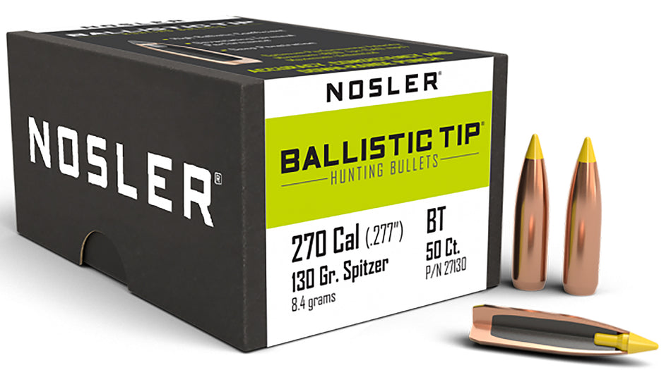 Nosler Ballistic Tip 270Cal 130gr Color-Coded Hunting Bullet 50/Box