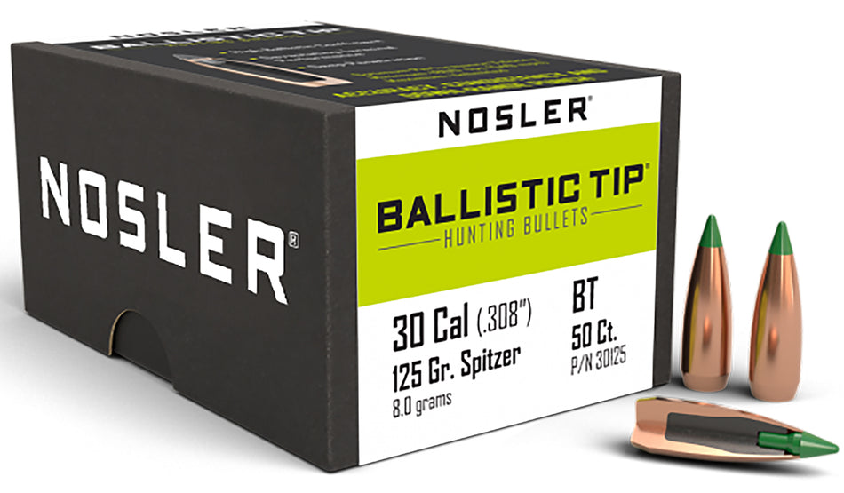 Nosler Ballistic Tip 30Cal 125gr Color-Coded Hunting Bullet 50/Box