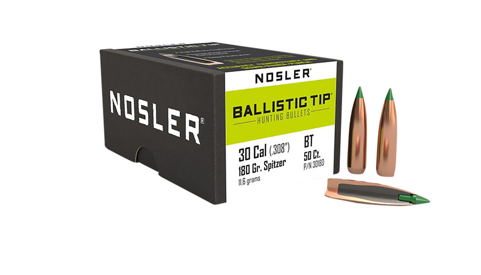 Nosler Ballistic Tip 30Cal 180gr Color-Coded Hunting Bullet 50/Box