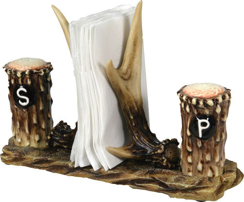 Rivers Edge Resin Antler Salt & Pepper Shakers with Napkin Holder Set