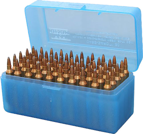 MTM Case-Gard RLLD5024 R-50 Multi-Caliber Large Rifle Ammo Box Clear Blue 50rd