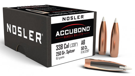 Nosler AccuBond 338Cal 250gr Bonded Spitzer Hunting Bullets 50/Box