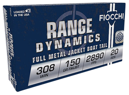 Fiocchi 308A Range Dynamics, Range Dynamics Full Metal Jacket, Full Metal Jacket Boat Tail FMJFMJBT 150150 Grain .308 Win / 7.62x51mm