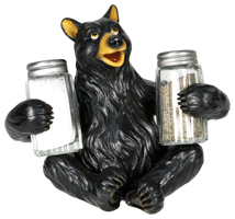 Rivers Edge Bear Holding Glass Salt & Pepper Shakers Hand Painted Resin