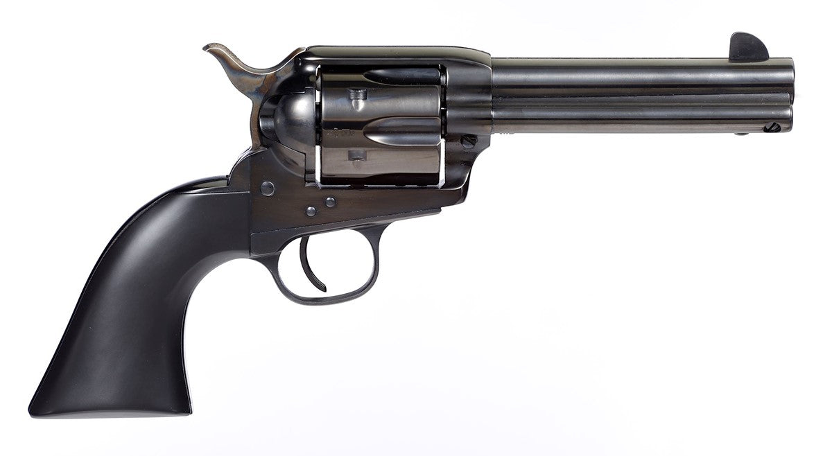 Taylors & Company 555161 Devil Anse 45 Colt (LC) Caliber with 4.75" Blued Finish Barrel, 6rd Capacity Blued Finish Cylinder, Color Case Hardened Finish Steel Frame & Matte Black Wood Grip
