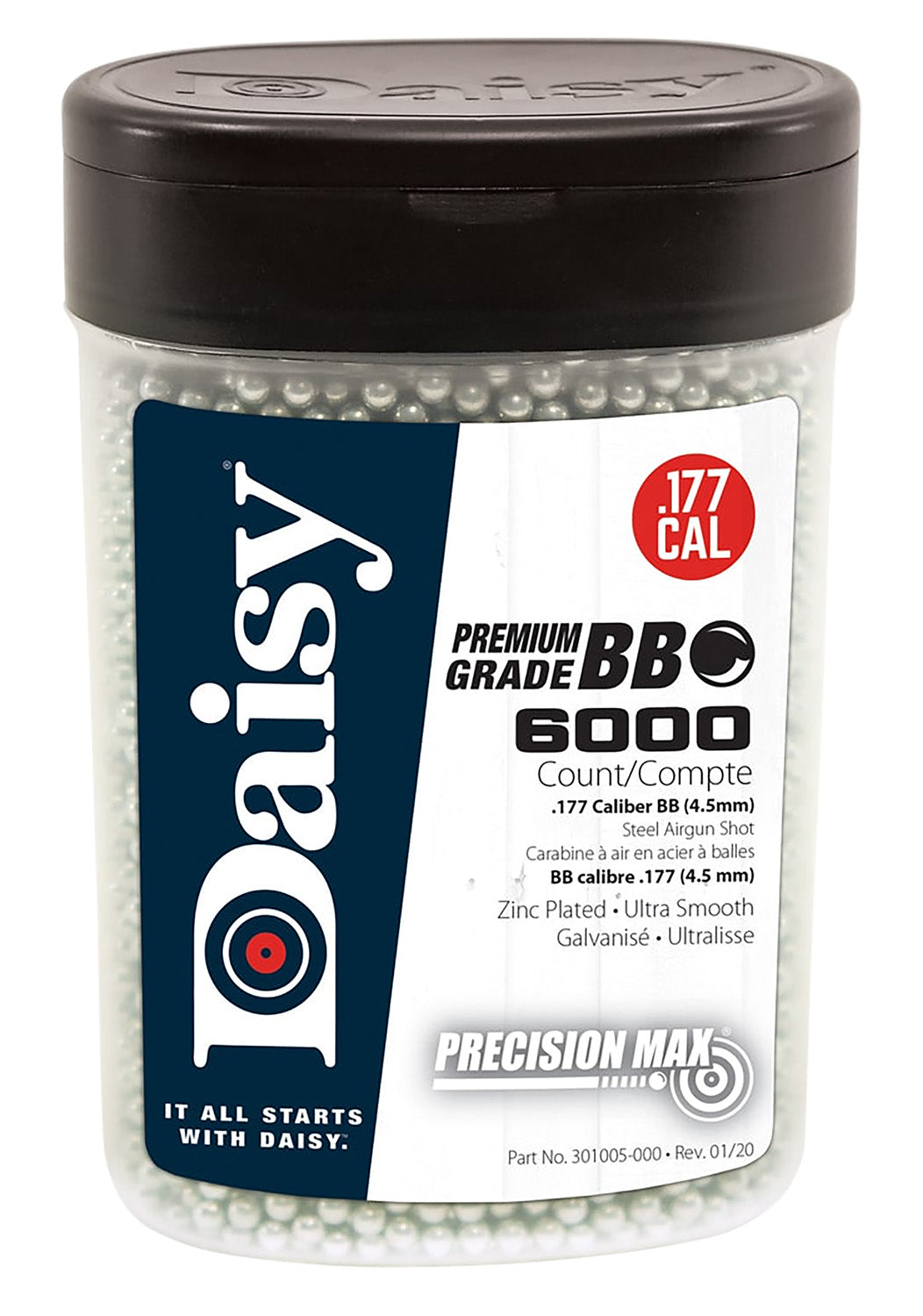 Daisy PrecisionMax .177 Cal Zinc-Plated Steel BBs 6000-Count Bottle