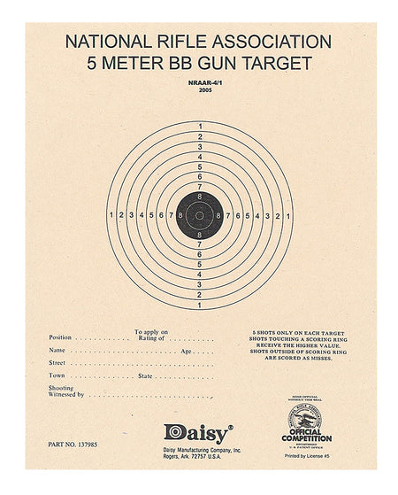 Daisy 408 Official NRA 5-Meter Air Rifle Bullseye Paper Targets, Black/White, 50 Per Package