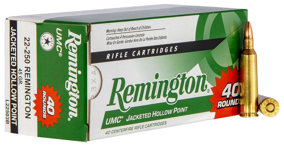 Remington 23769 UMC Value Pack Jacketed Hollow Point JHP 45 Grain .22-250 Remington