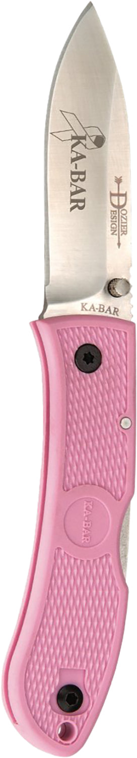 Ka-Bar 4062PK Dozier Hunter 3" Folding Drop Point Plain Satin AUS-8A SS Blade, Pink Zytel Handle with Pocket Clip
