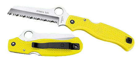 Spyderco C89SYL Atlantic Salt 3.69" Folding Sheepsfoot Serrated H2 Steel Blade Yellow FRN Handle with Pocket Clip