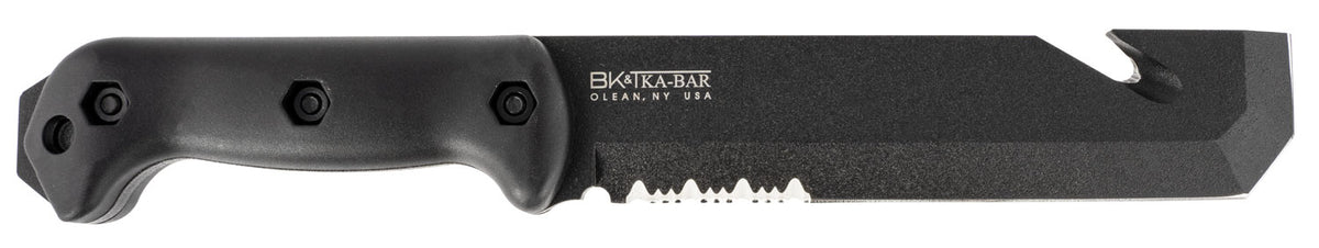 Ka-Bar BK3 Becker Tac Tool 7" Fixed Chisel w/Wire Cutter Part Serrated Black 1095 Cro-Van, Black Ultramid Handle with Sheath