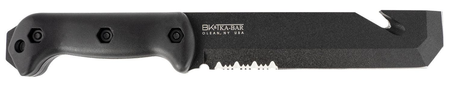 Ka-Bar BK3 Becker Tac Tool 7" Fixed Chisel w/Wire Cutter Part Serrated Black 1095 Cro-Van, Black Ultramid Handle with Sheath