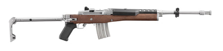Ruger 5895 Mini-14 223 Rem/5.56 NATO 20+1 18.50" Matte Stainless Threaded Barrel, Matte Stainless Picatinny Rail Receiver, Walnut/Stainless Wood Side Folding Side Folding Stock, Black Polymer Grip