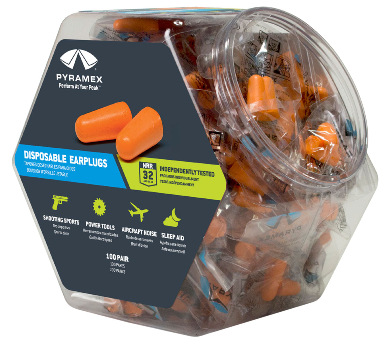 Pyramex PYDP1000BN Disposable Foam Earplugs 32 dB NRR, Orange, 100 Pair Display Bin