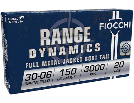 Fiocchi 3006A Range Dynamics Full Metal Jacket Boat Tail FMJBT 150 Grain .30-06 Springfield
