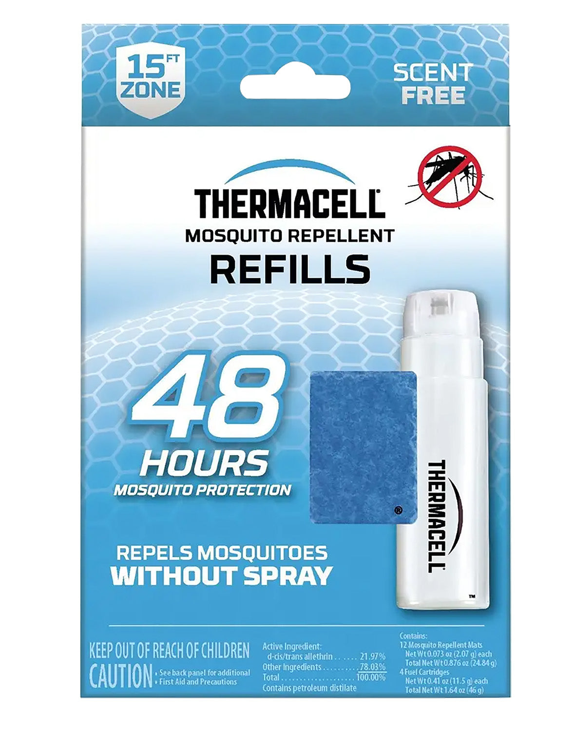 Thermacell R4 Mosquito Repellent Refill Kit 15 ft Zone 48 hrs 4 Fuel Cartridges and 12 Mats
