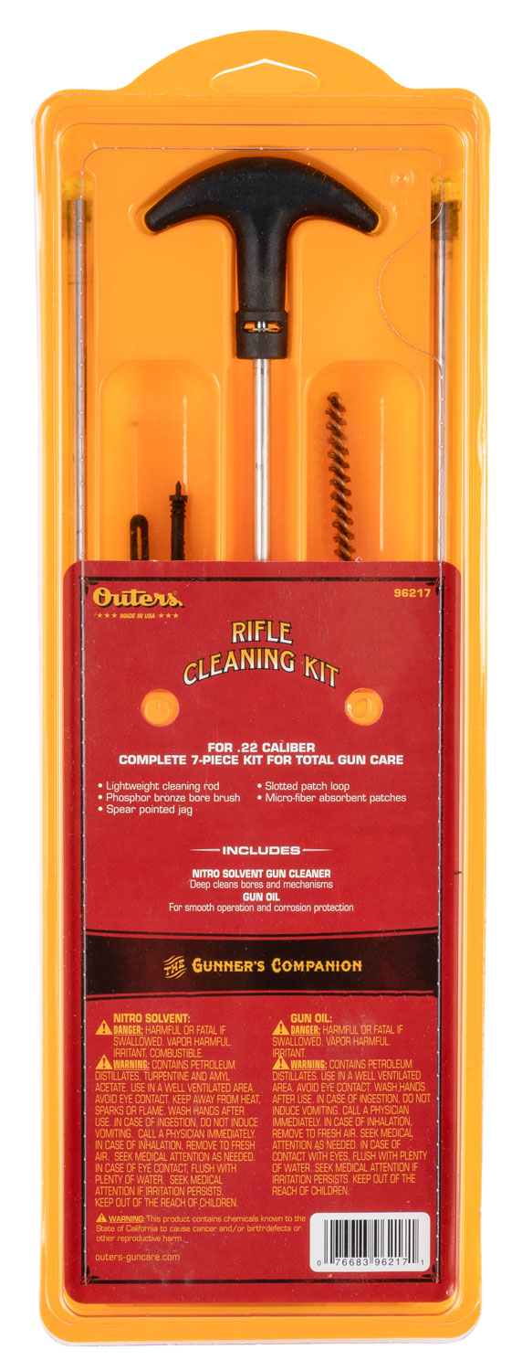 Outers 96217 Aluminum Rod .22 Cal Rifle Cleaning Kit Clam Pack