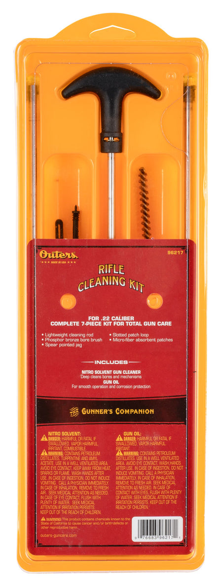 Outers 96217 Aluminum Rod .22 Cal Rifle Cleaning Kit Clam Pack