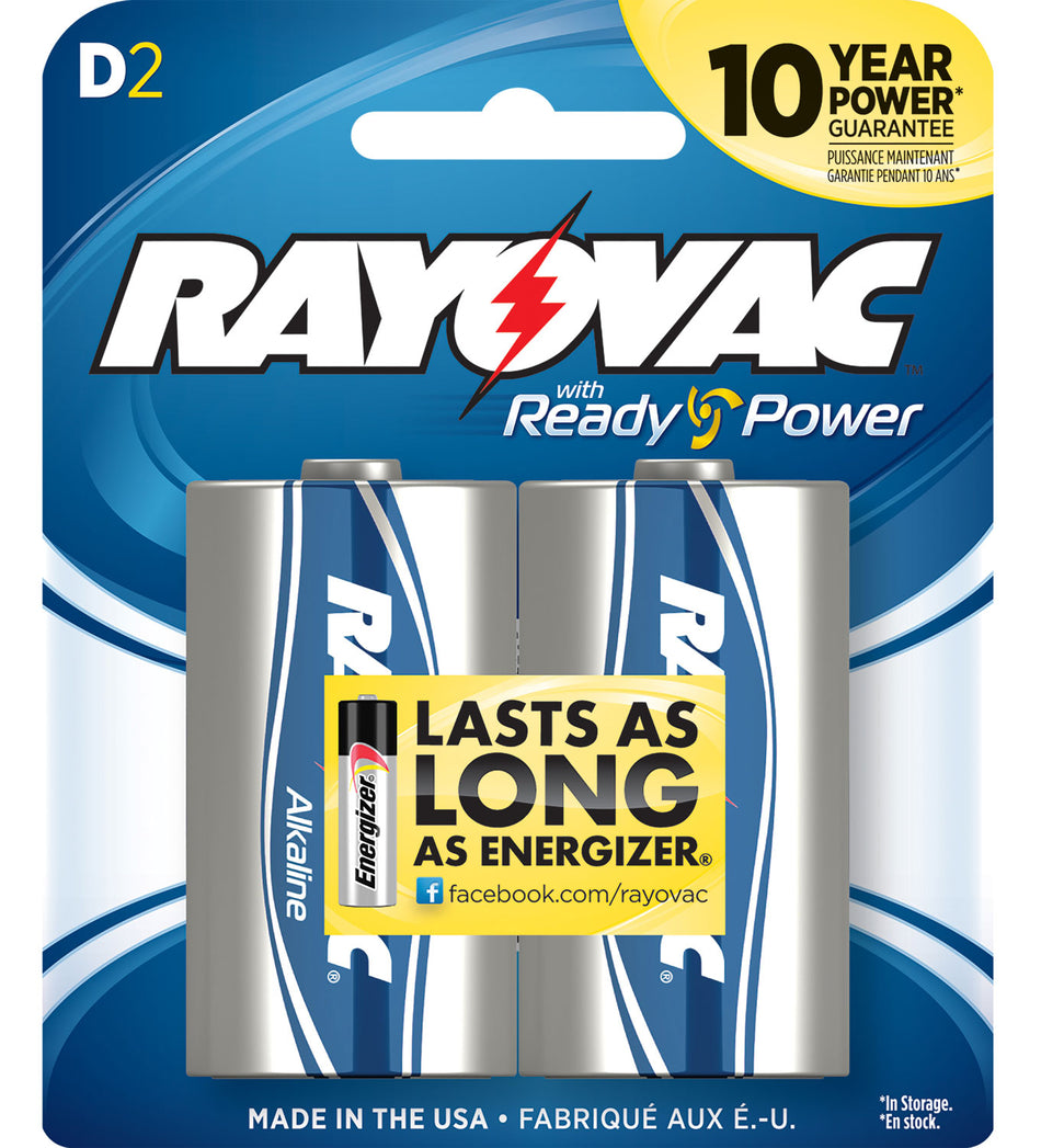 Rayovac High Energy D Alkaline Batteries 1.5V 12000mAh 2-Pack