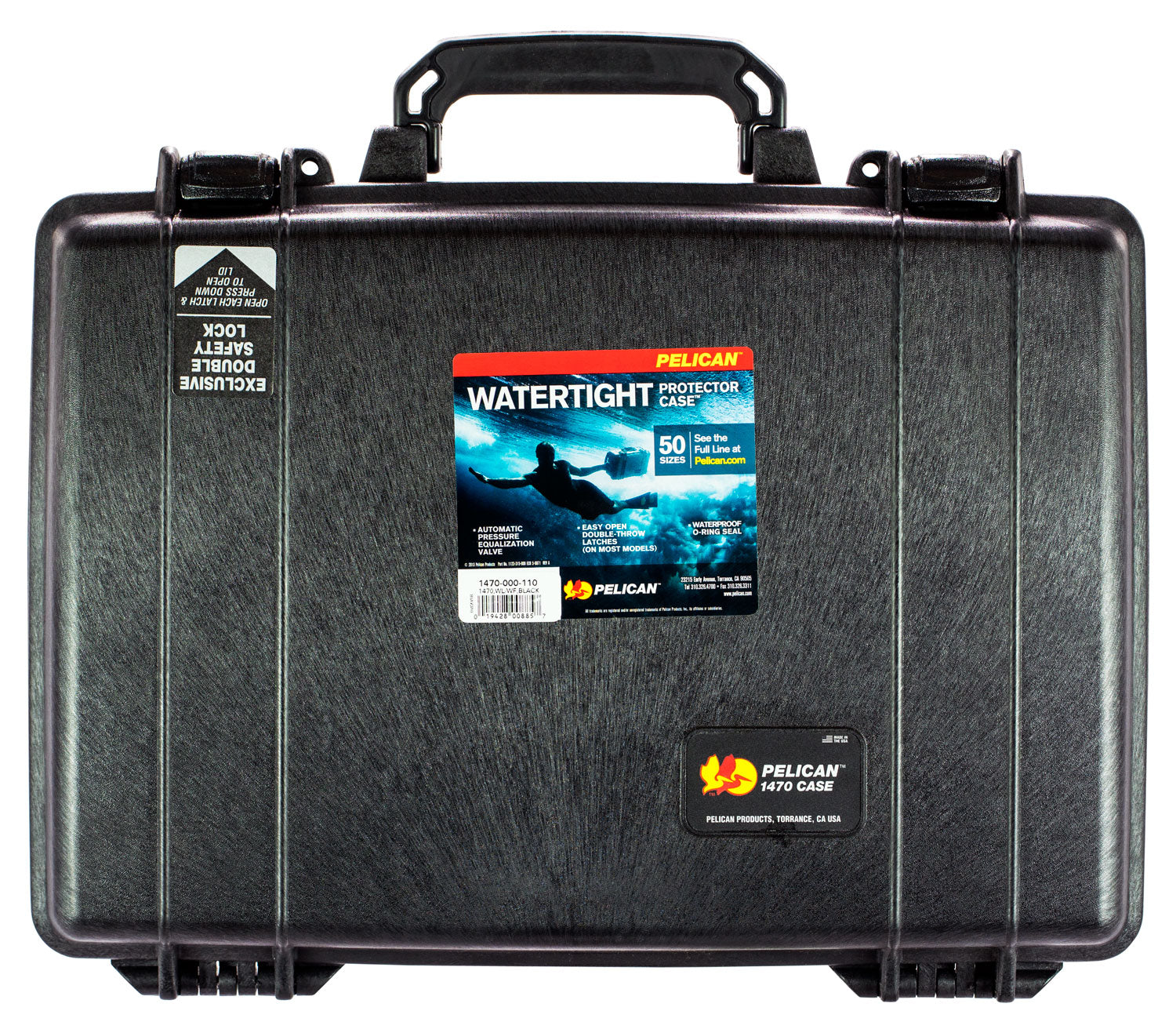 Pelican 1470000110 Protector Laptop Case Black 16" Interior Double-Latch Polymer