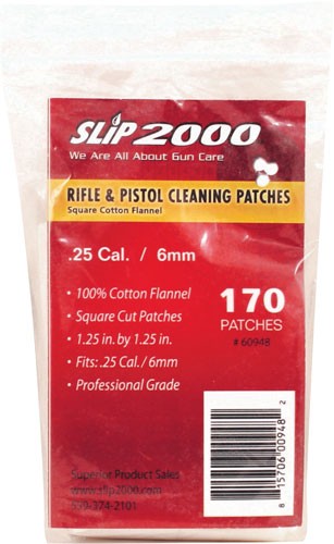 Slip 2000 .25 Cal/6mm 1.25" Square Cotton Cleaning Patches 170-Pack
