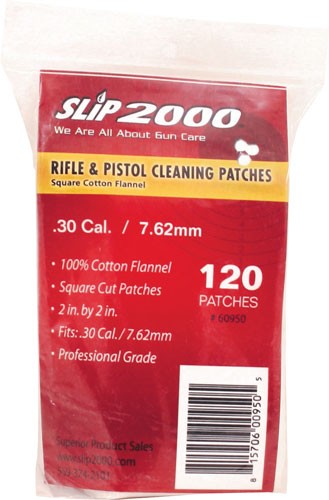 Slip 2000 .30 Cal/7.62mm 2" Square Cotton Cleaning Patches 120-Pack