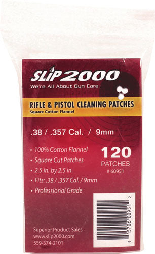 Slip 2000 .38/.357/9mm 2.5" Square Cotton Cleaning Patches 120-Pack