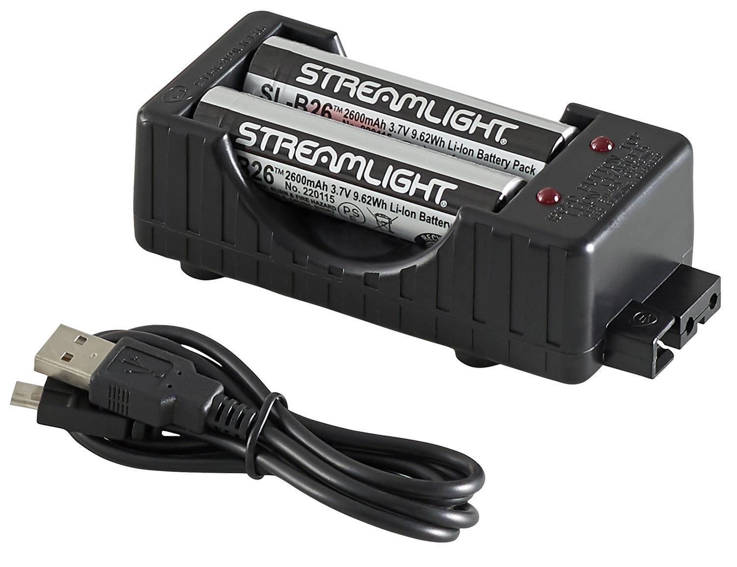 Streamlight 22010 18650 Li-ion Battery Charger Kit with 2 Batteries and USB Cord Black