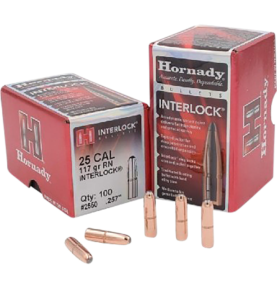 Hornady InterLock 25 Caliber .257 117 Grain Round Nose Bullet 100-Count