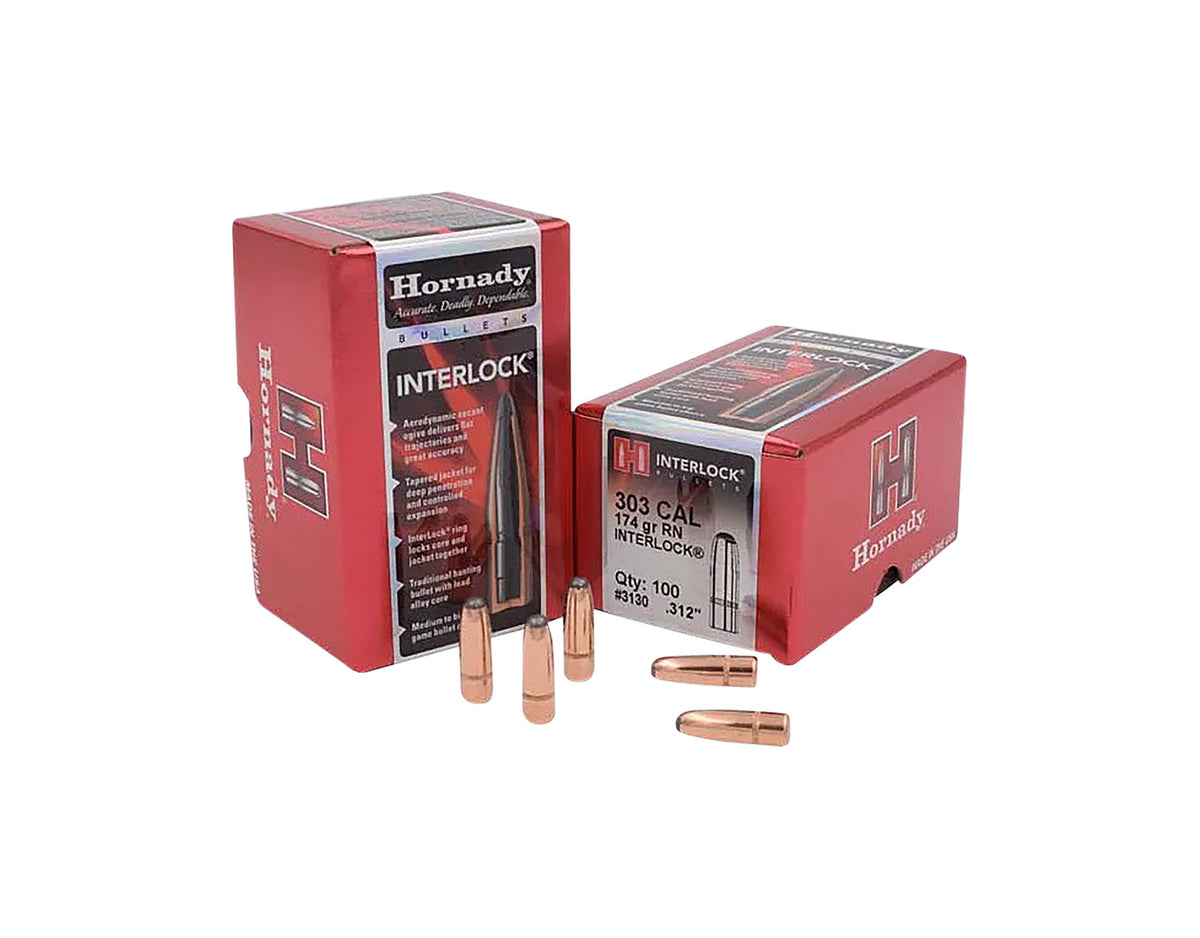Hornady InterLock 303 Caliber .312 174 Grain Round Nose Bullet 100-Count