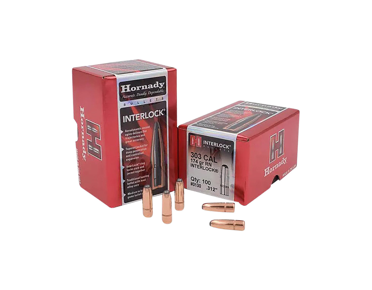 Hornady InterLock 303 Caliber .312 174 Grain Round Nose Bullet 100-Count