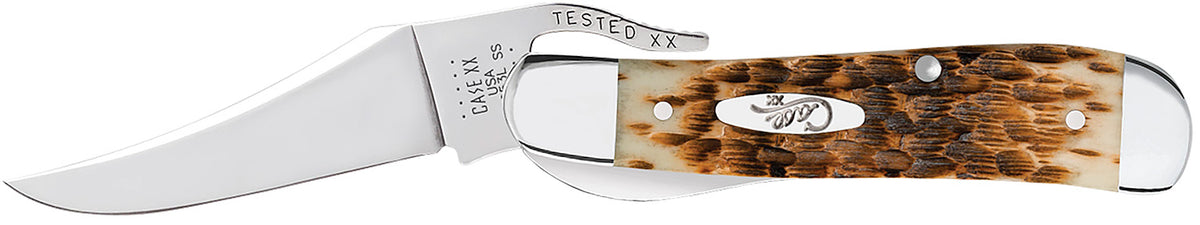 Case 02606 RussLock 2.70" Folding Clip Plain Tru-Sharp SS Blade Peach Seed Jigged Amber Bone Handle