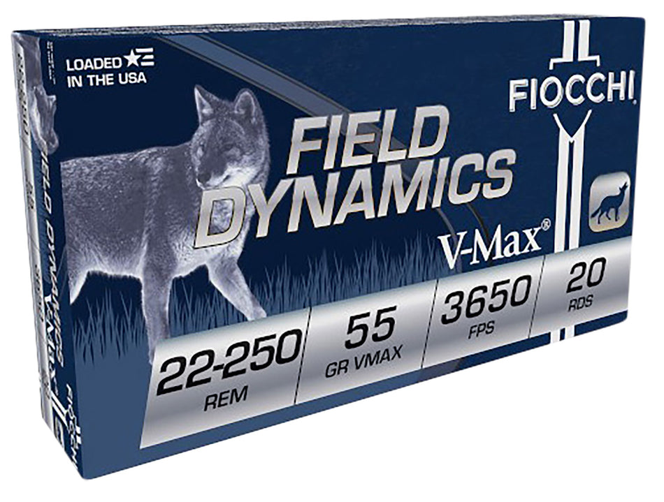Fiocchi 22250HVD Field Dynamics Hornady V-Max  55 Grain .22-250 Remington