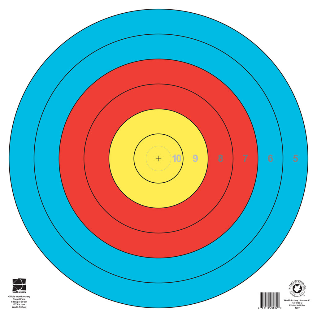 Maple Leaf FITA 6-Ring 80 cm Inner Scoring Archery Target Face 1 Pack