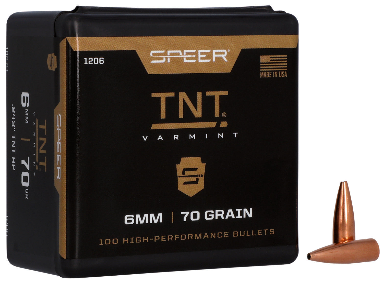 Speer TNT Varmint Bullet 6mm 70gr Jacketed Hollow Point 100ct