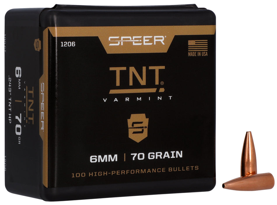Speer TNT Varmint Bullet 6mm 70gr Jacketed Hollow Point 100ct