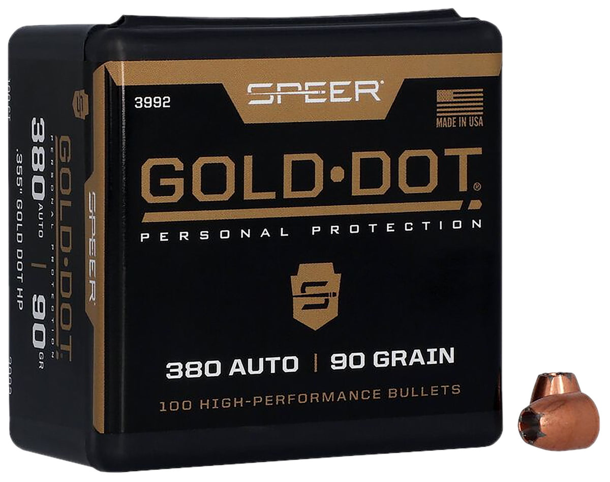 Speer 3992 9mm .355 Diameter 90gr Gold Dot Hollow Point Bullets 100/Box