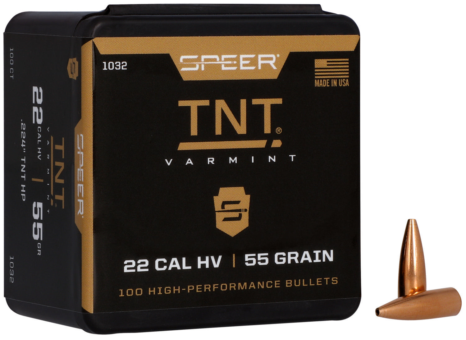Speer 1032 22Cal 55gr TNT Hollow Point Bullets 100 Per Box