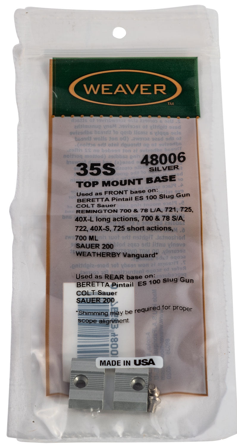 Weaver 48006 Top Mount Base 35S Silver for Remington Ruger Weatherby