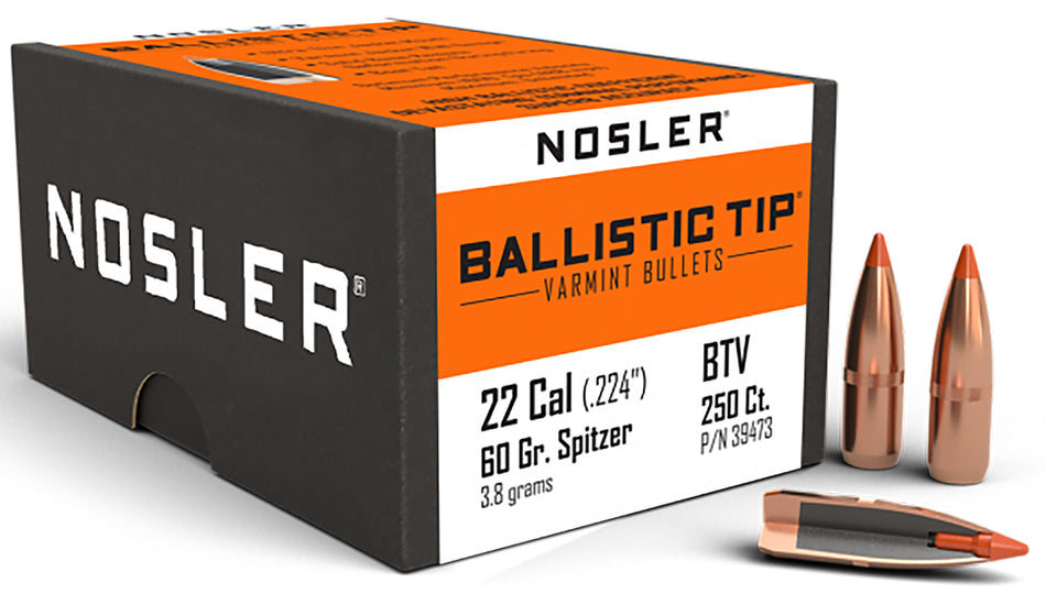 Nosler Ballistic Tip Varmint 22Cal 60gr Polymer Tip Boat Tail Bullets 250/Box