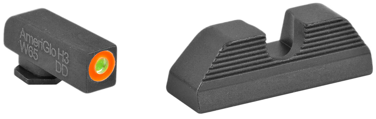 AmeriGlo GL353 Protector Sight Set for Glock - Green Tritium Orange Outline Front & Black Serrated Rear