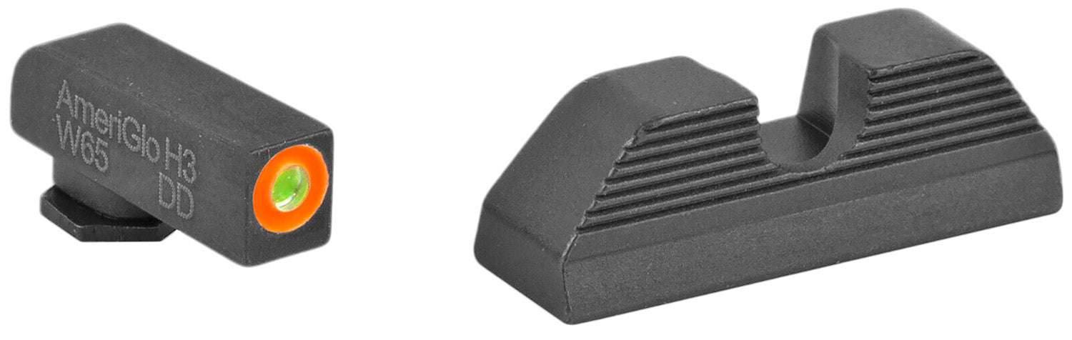 AmeriGlo GL353 Protector Sight Set for Glock - Green Tritium Orange Outline Front & Black Serrated Rear