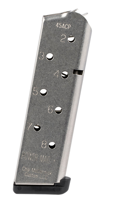 CMC Products 12131 Power Mag Plus 8rd .45 ACP 1911 Government Magazine, Stainless Steel with Black Base Pad