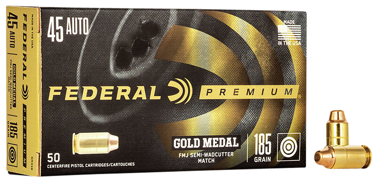 Federal GM45B Gold Medal Premium Full Metal Jacket Semi Wadcutter  185 Grain .45 ACP/Auto