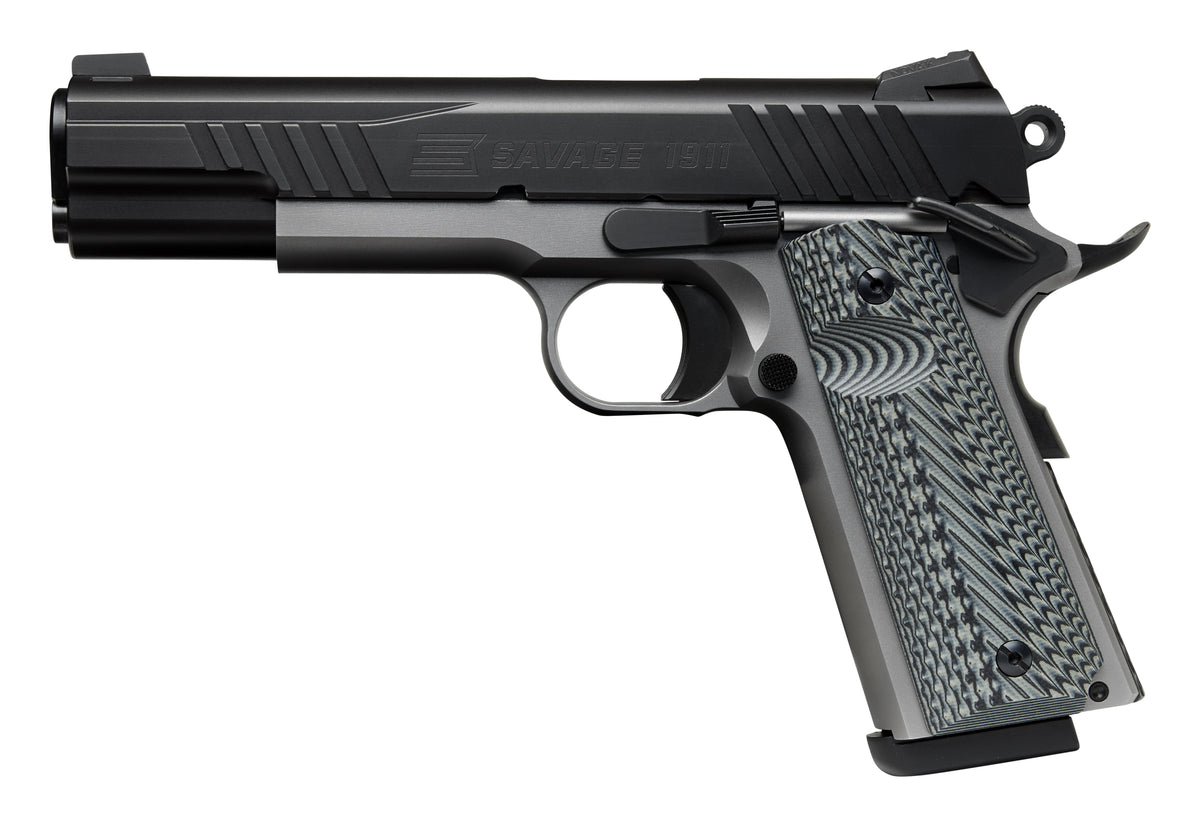 Savage Arms 67206 1911 Government 9mm Luger 10+1 5" Black Stainless Steel Barrel, Black Nitride Serrated Stainless Steel Slide, Stainless Steel Frame w/Beavertail, Black/Gray VZ Grip