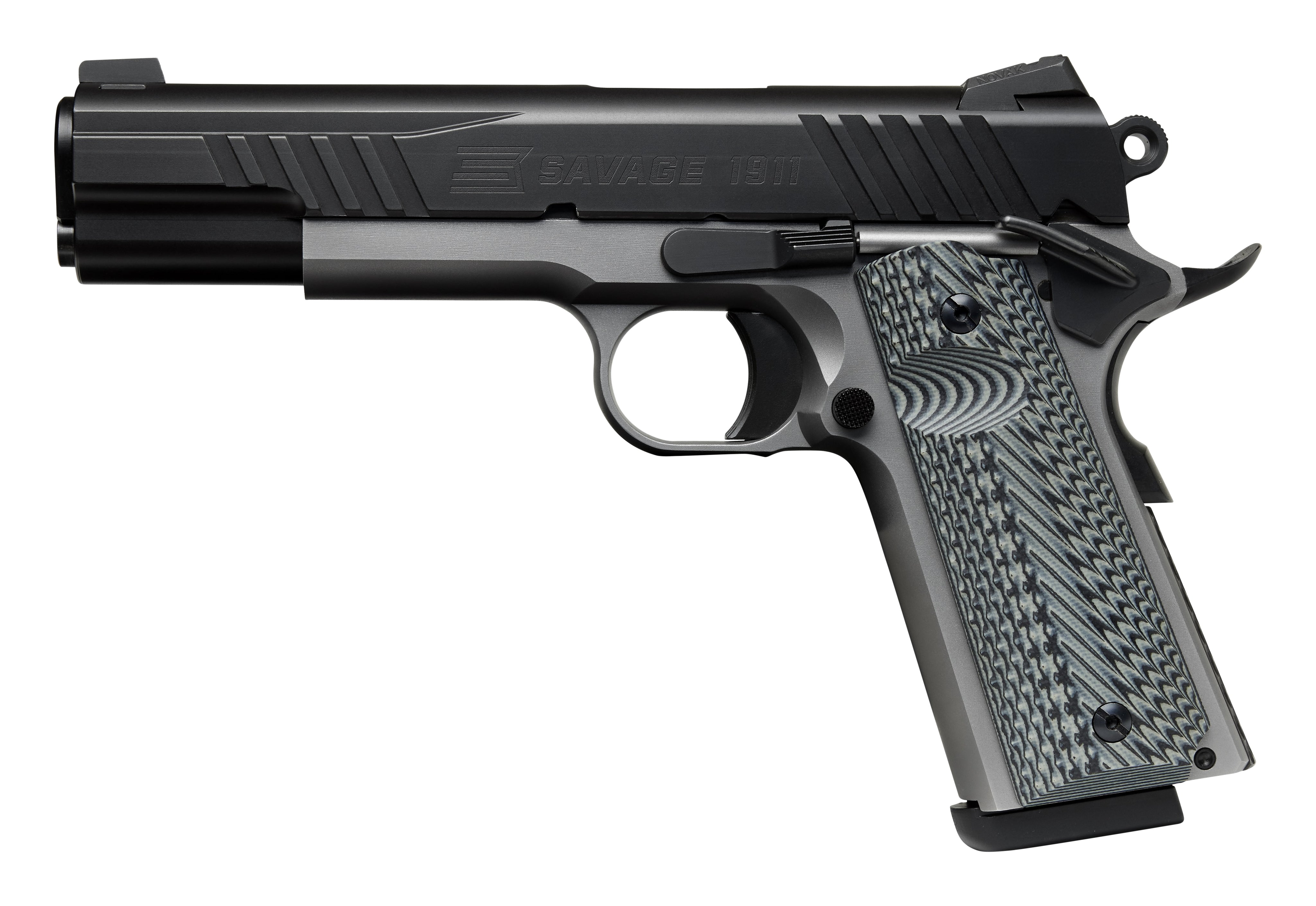 Savage Arms 67206 1911 Government 9mm Luger 10+1 5" Black Stainless Steel Barrel, Black Nitride Serrated Stainless Steel Slide, Stainless Steel Frame w/Beavertail, Black/Gray VZ Grip